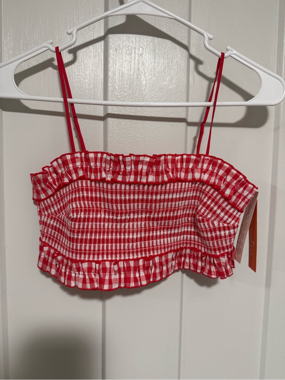 Target Red and White Gingham Smocked Ruffle Crop Top